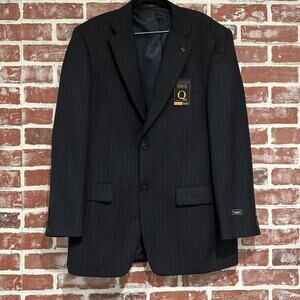 NWT Haggar Mens Black Pinstripe 2 Button Poly Blend Blazer Size 40L